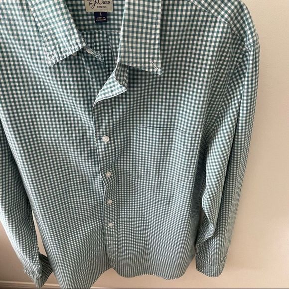 J Crew Size L Green plaid dress shirt Stretch classic fit Cotton and elastane - Picture 3 of 5